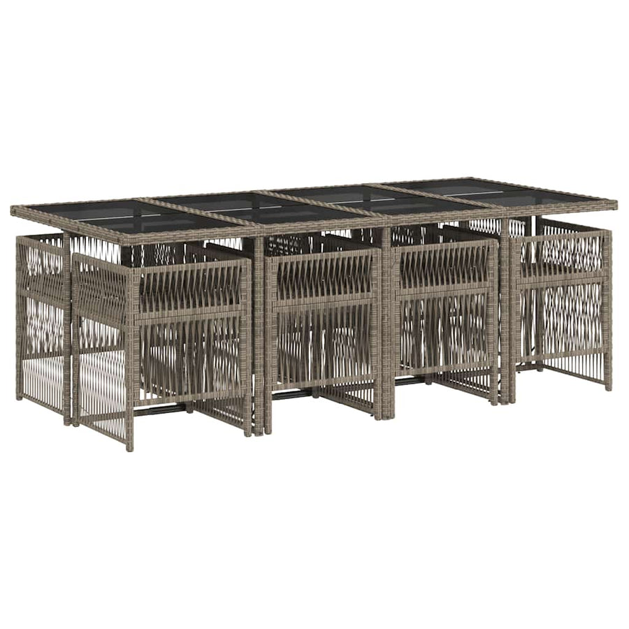 9 Piece Garden Dining Set with Cushions Grey Poly Rattan