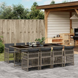 9 Piece Garden Dining Set with Cushions Grey Poly Rattan
