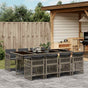 9 Piece Garden Dining Set with Cushions Grey Poly Rattan