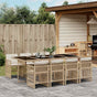 9 Piece Garden Dining Set with Cushions Beige Poly Rattan