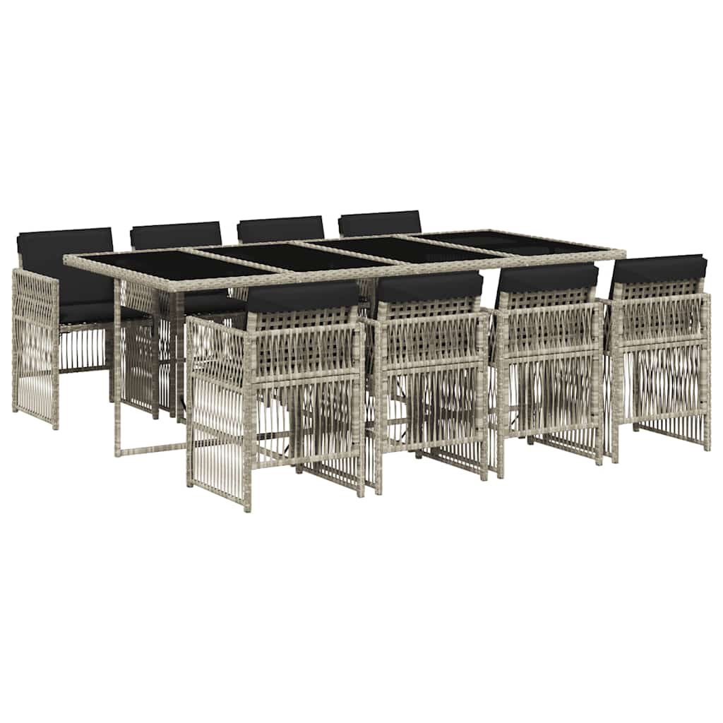 9 Piece Garden Dining Set with Cushions Light Grey Poly Rattan