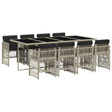 9 Piece Garden Dining Set with Cushions Light Grey Poly Rattan