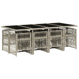 9 Piece Garden Dining Set with Cushions Light Grey Poly Rattan - Side View