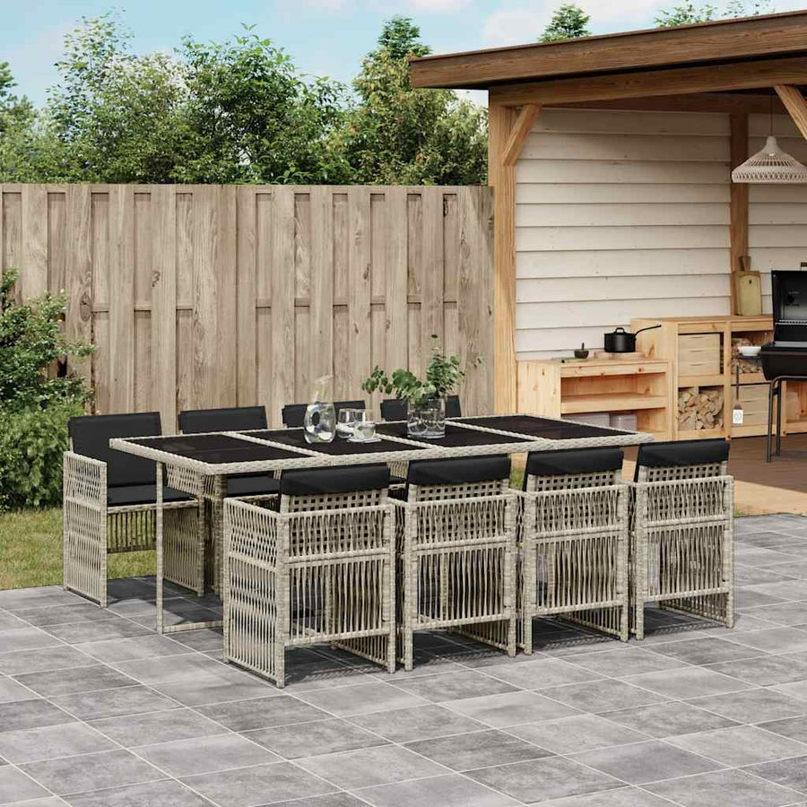 9 Piece Garden Dining Set with Cushions Light Grey Poly Rattan