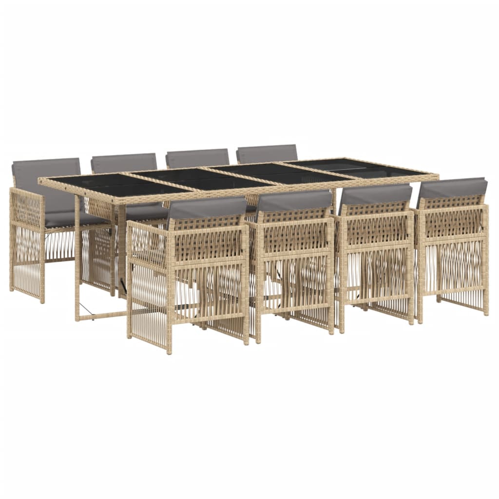 9 Piece Garden Dining Set with Cushions Mix Beige Poly Rattan