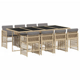 9 Piece Garden Dining Set with Cushions Mix Beige Poly Rattan