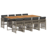 9 Piece Garden Dining Set with Cushions Grey Poly Rattan
