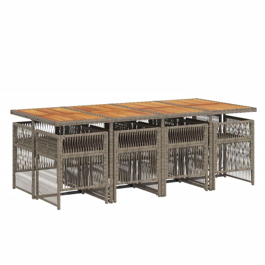 9 Piece Garden Dining Set with Cushions Grey Poly Rattan