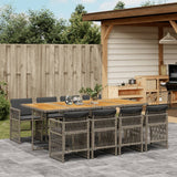 9 Piece Garden Dining Set with Cushions Grey Poly Rattan