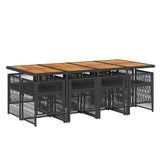 9 Piece Garden Dining Set with Cushions Black Poly Rattan - Side View