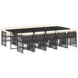11 Piece Garden Dining Set with Cushions Black Poly Rattan