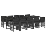 11 Piece Garden Dining Set with Cushions Black Poly Rattan - Front View
