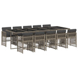 11 Piece Garden Dining Set with Cushions Grey Poly Rattan