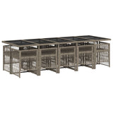 11 Piece Garden Dining Set with Cushions Grey Poly Rattan