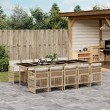 11 Piece Garden Dining Set with Cushions Beige Poly Rattan