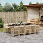 11 Piece Garden Dining Set with Cushions Beige Poly Rattan