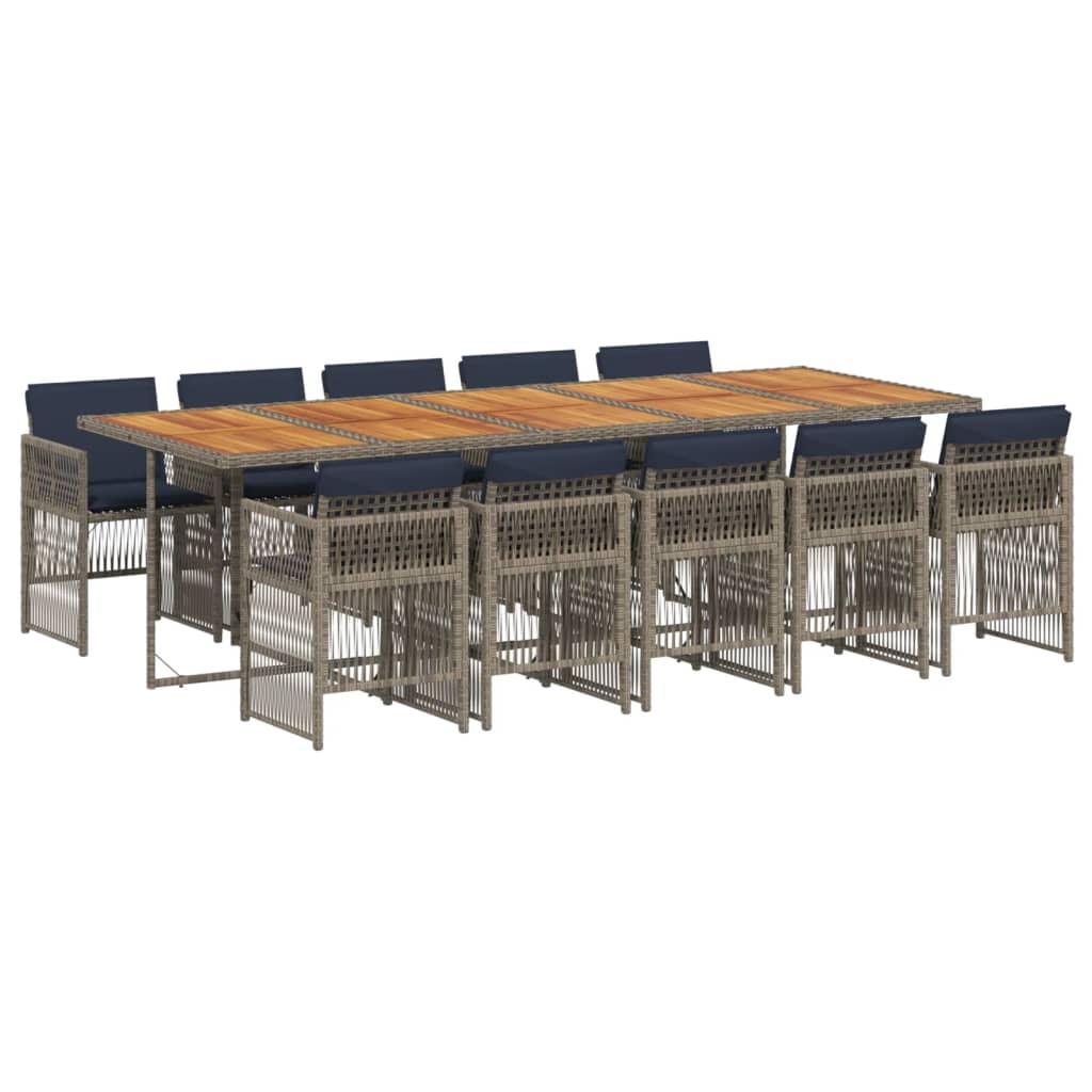 11 Piece Garden Dining Set with Cushions Grey Poly Rattan
