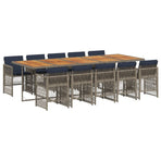 11 Piece Garden Dining Set with Cushions Grey Poly Rattan
