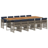 11 Piece Garden Dining Set with Cushions Grey Poly Rattan - Front View