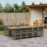 11 Piece Garden Dining Set with Cushions Grey Poly Rattan