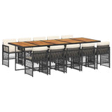 11 Piece Garden Dining Set with Cushions Black Poly Rattan - Front View