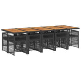 11 Piece Garden Dining Set with Cushions Black Poly Rattan - Side View