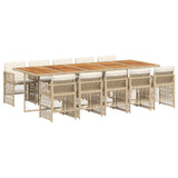 11 Piece Garden Dining Set with Cushions Beige Poly Rattan - Front View