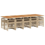 11 Piece Garden Dining Set with Cushions Beige Poly Rattan - Side View