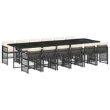 13 Piece Garden Dining Set with Cushions Black Poly Rattan - Front View