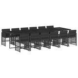 13 Piece Garden Dining Set with Cushions Black Poly Rattan - Front View