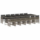 13 Piece Garden Dining Set with Cushions Grey Poly Rattan - Front View