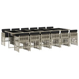 13 Piece Garden Dining Set with Cushions Light Grey Poly Rattan - Front View