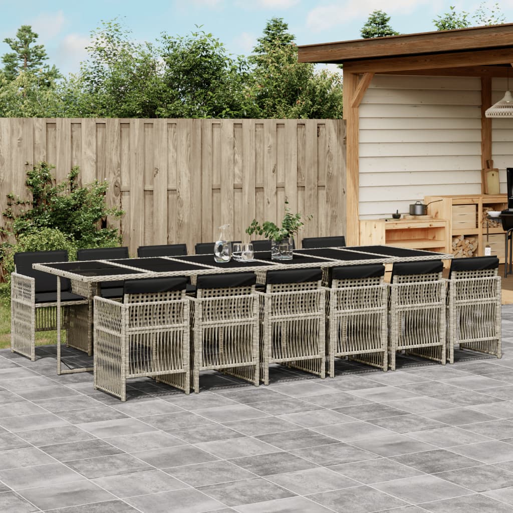 13 Piece Garden Dining Set with Cushions Light Grey Poly Rattan