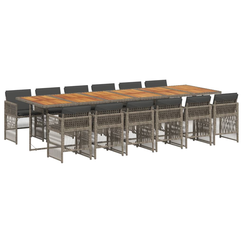 13 Piece Garden Dining Set with Cushions Grey Poly Rattan