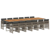 13 Piece Garden Dining Set with Cushions Grey Poly Rattan