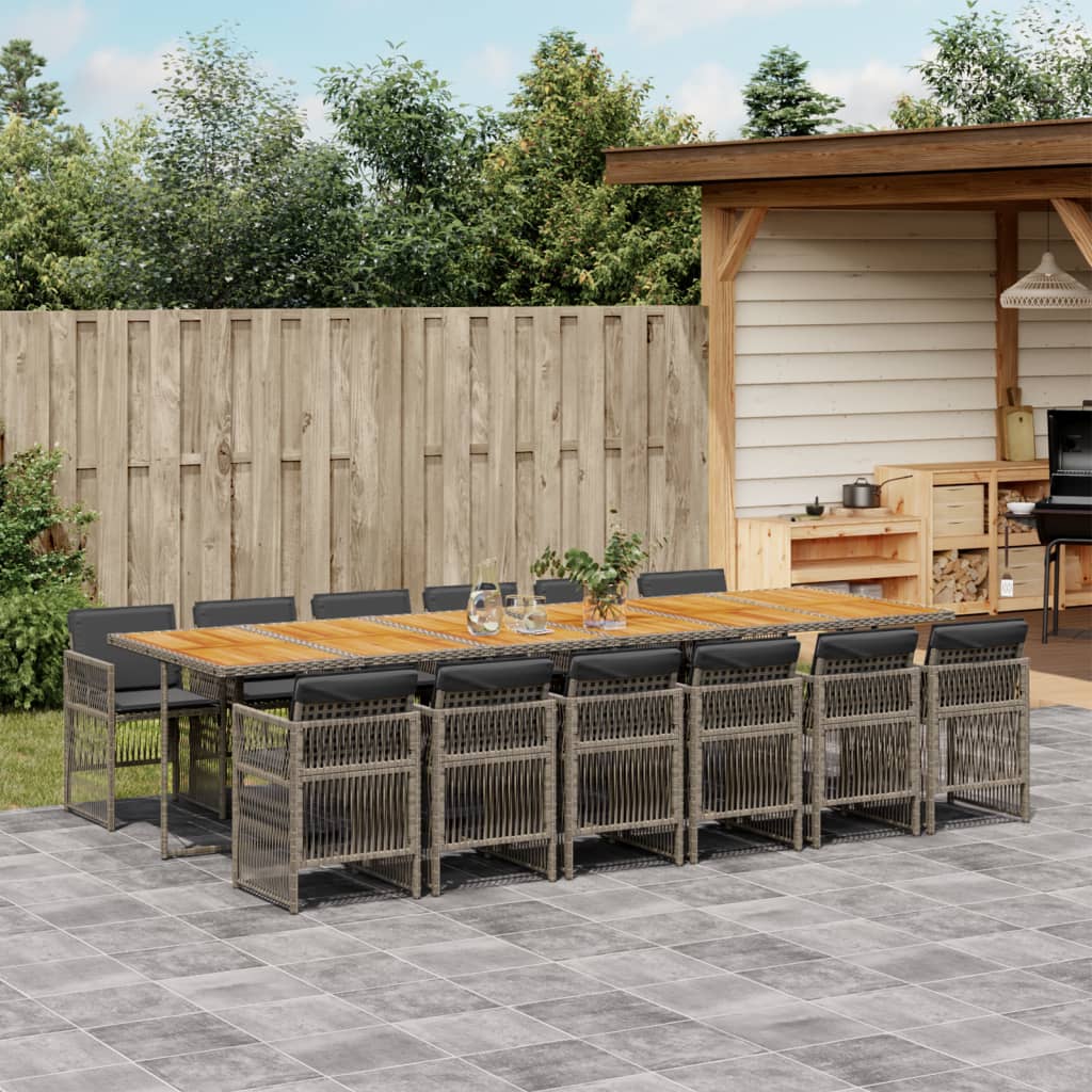 13 Piece Garden Dining Set with Cushions Grey Poly Rattan