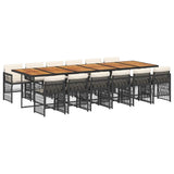 13 Piece Garden Dining Set with Cushions Black Poly Rattan