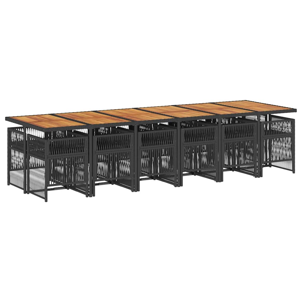 13 Piece Garden Dining Set with Cushions Black Poly Rattan