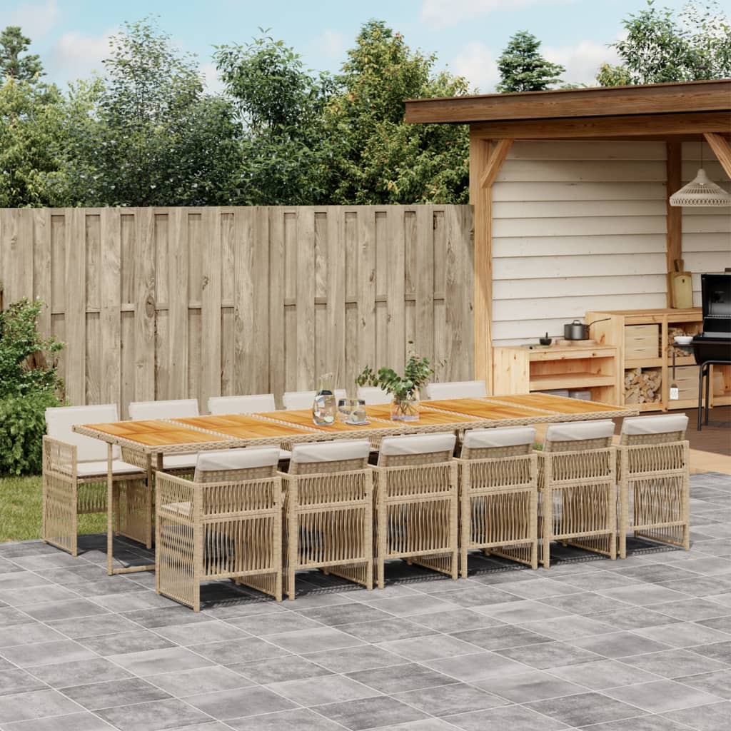 13 Piece Garden Dining Set with Cushions Beige Poly Rattan
