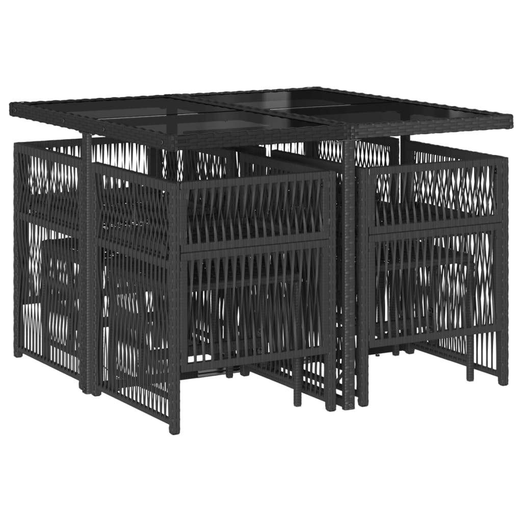 9 Piece Garden Dining Set with Cushions Black Poly Rattan