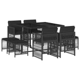 9 Piece Garden Dining Set with Cushions Black Poly Rattan - Front View