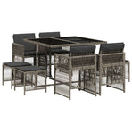 9 Piece Garden Dining Set with Cushions Grey Poly Rattan