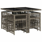 9 Piece Garden Dining Set with Cushions Grey Poly Rattan