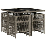 9 Piece Garden Dining Set with Cushions Grey Poly Rattan - Side View