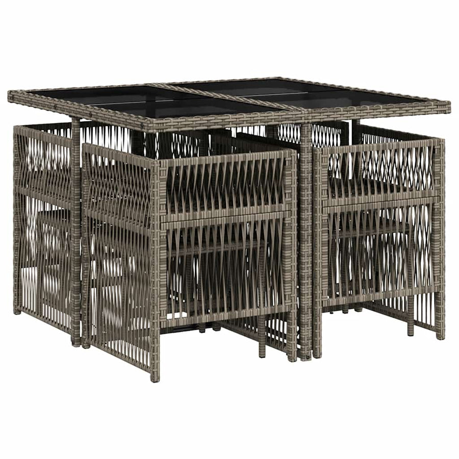 9 Piece Garden Dining Set with Cushions Grey Poly Rattan