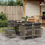 9 Piece Garden Dining Set with Cushions Grey Poly Rattan