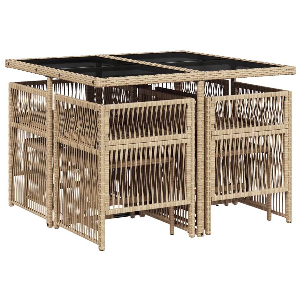 9 Piece Garden Dining Set with Cushions Beige Poly Rattan