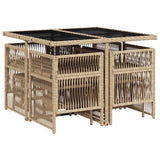 9 Piece Garden Dining Set with Cushions Beige Poly Rattan