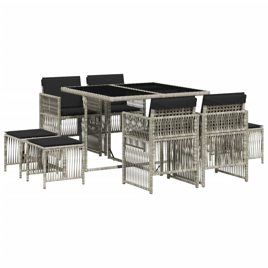 9 Piece Garden Dining Set with Cushions Light Grey Poly Rattan