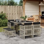 9 Piece Garden Dining Set with Cushions Light Grey Poly Rattan
